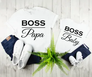Father Baby Matching Shirts,Fathers Day Gift,Boss Papa Mens Tee & Boss BabyToddler Tee,Gifts for Dad and Son,Father and Son Matching Shirts