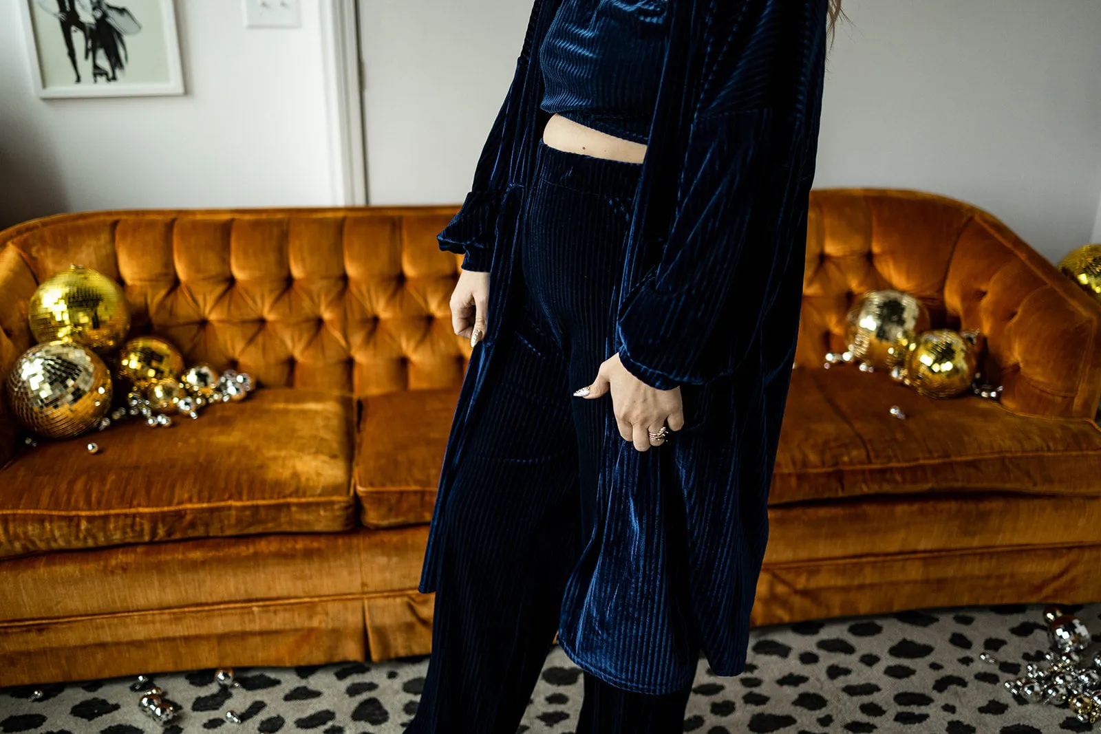 felicity duster in navy ribbed velvet