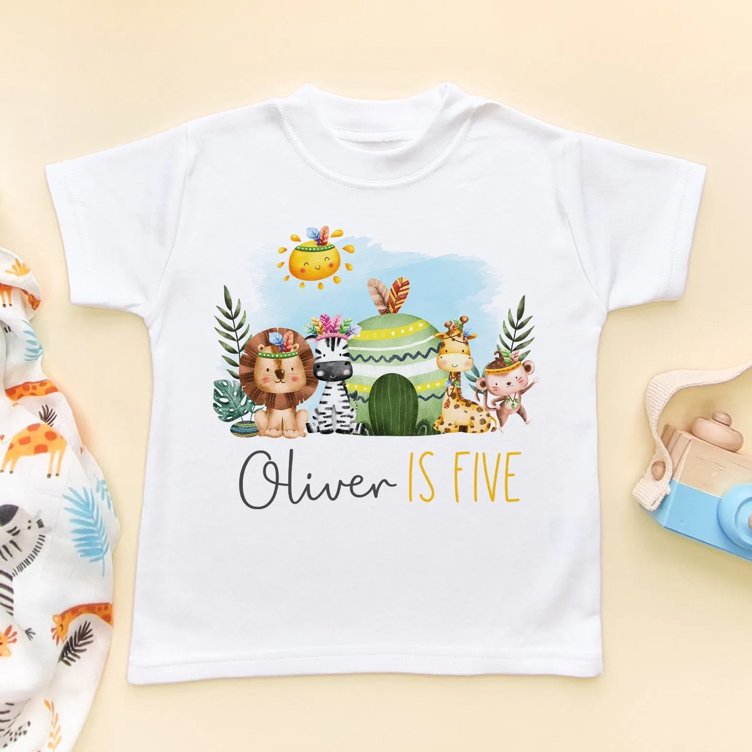 Fifth Birthday Animals Theme Personalised Kids & Toddler T Shirt
