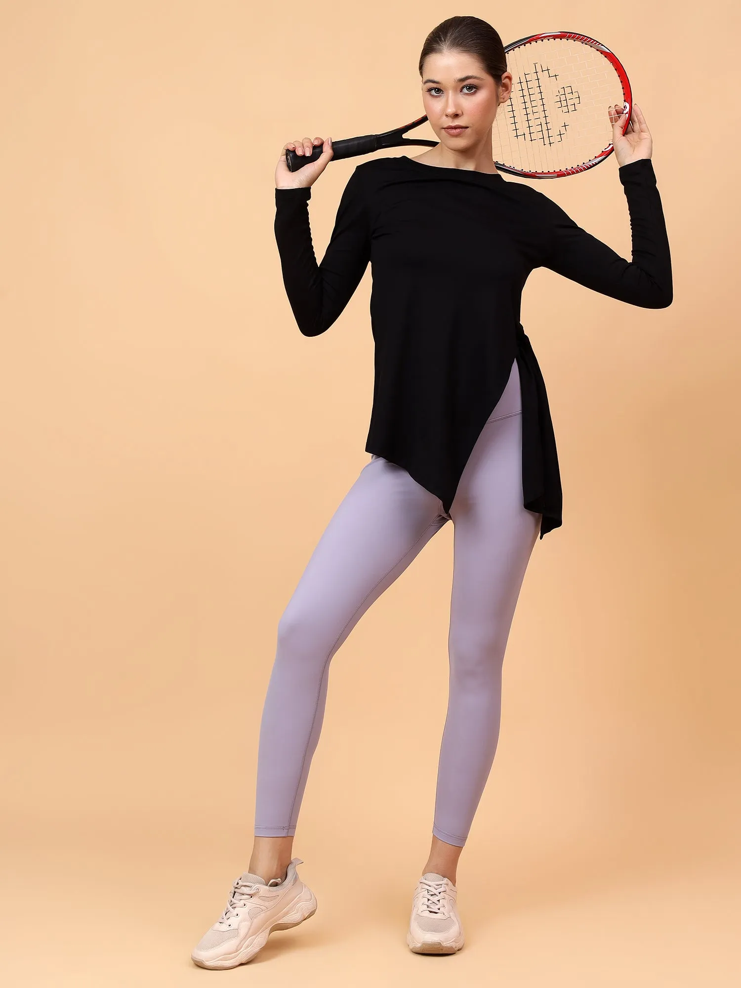 Fitkin Women Black Side Knot Tshirt