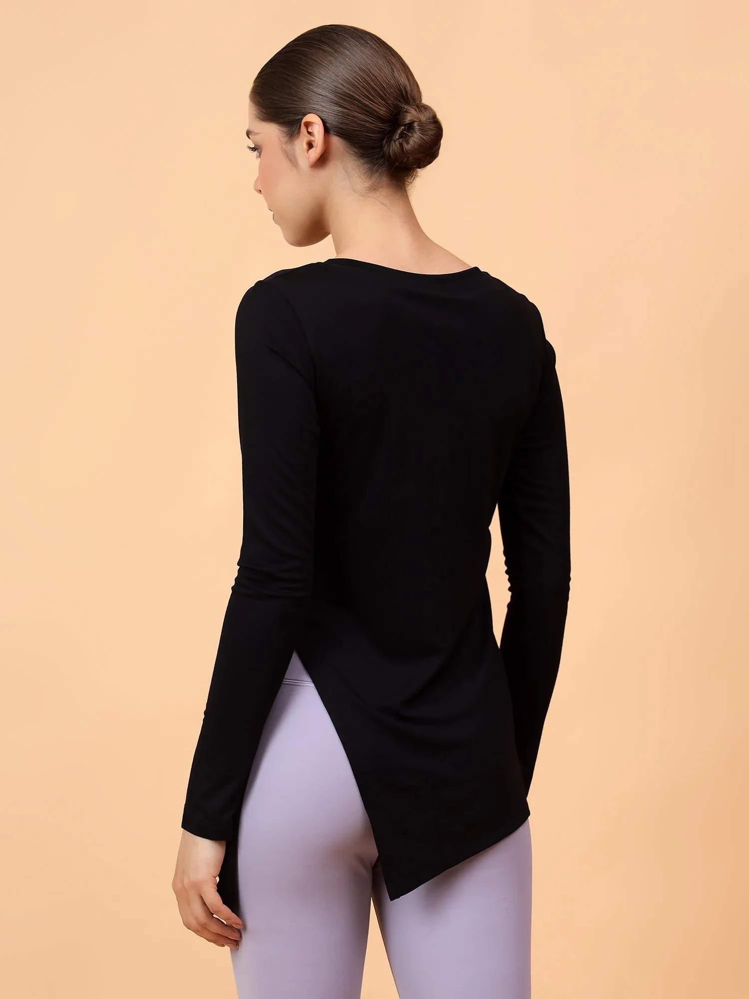 Fitkin Women Black Side Knot Tshirt