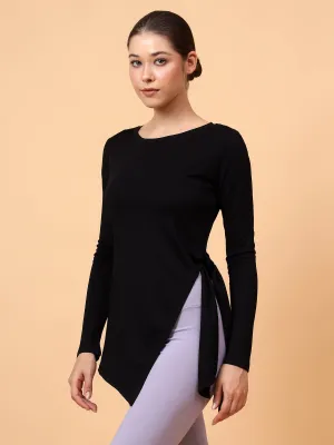 Fitkin Women Black Side Knot Tshirt