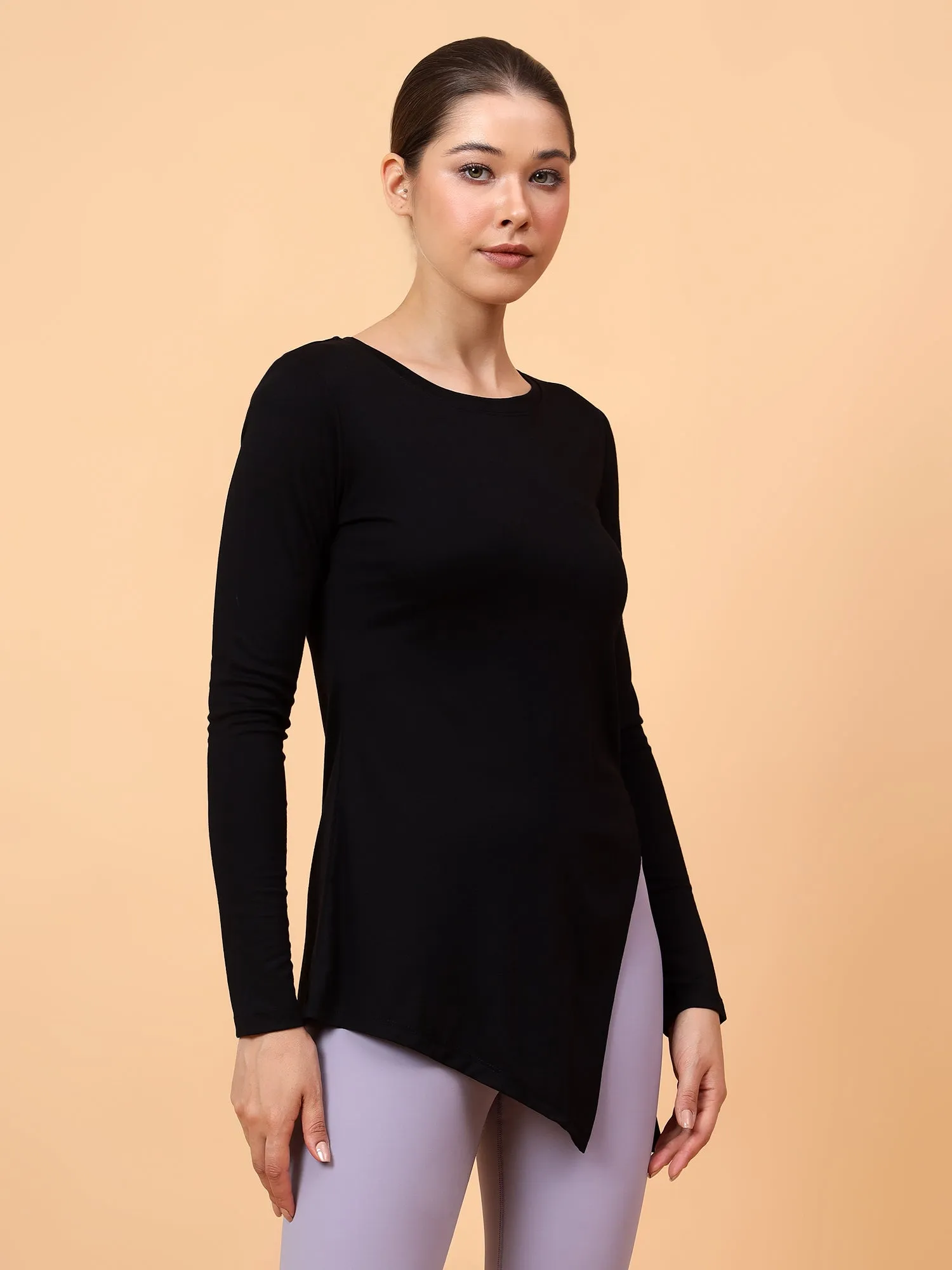Fitkin Women Black Side Knot Tshirt