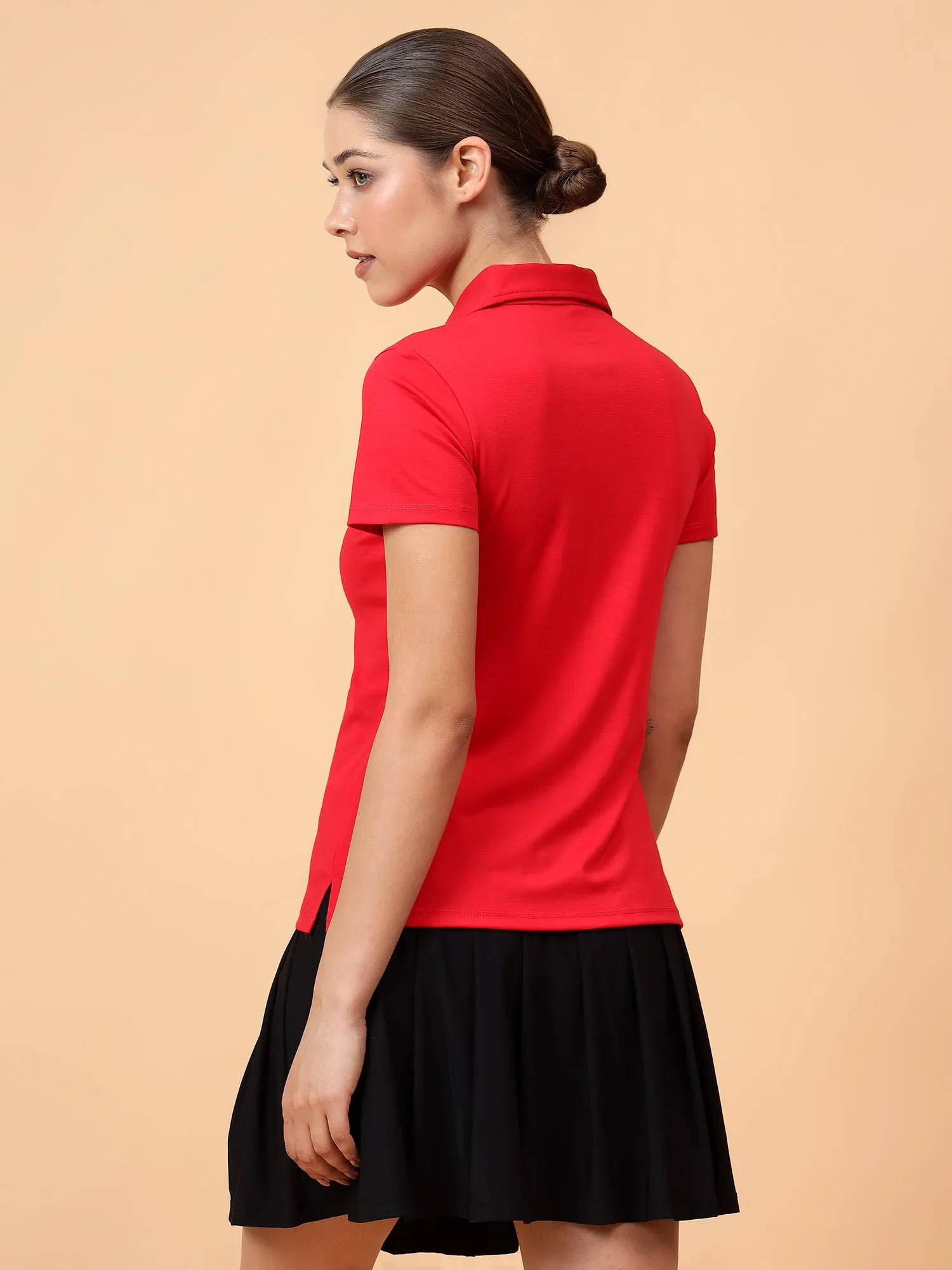 Fitkin Women Red Front Zipper Polo Tshirt