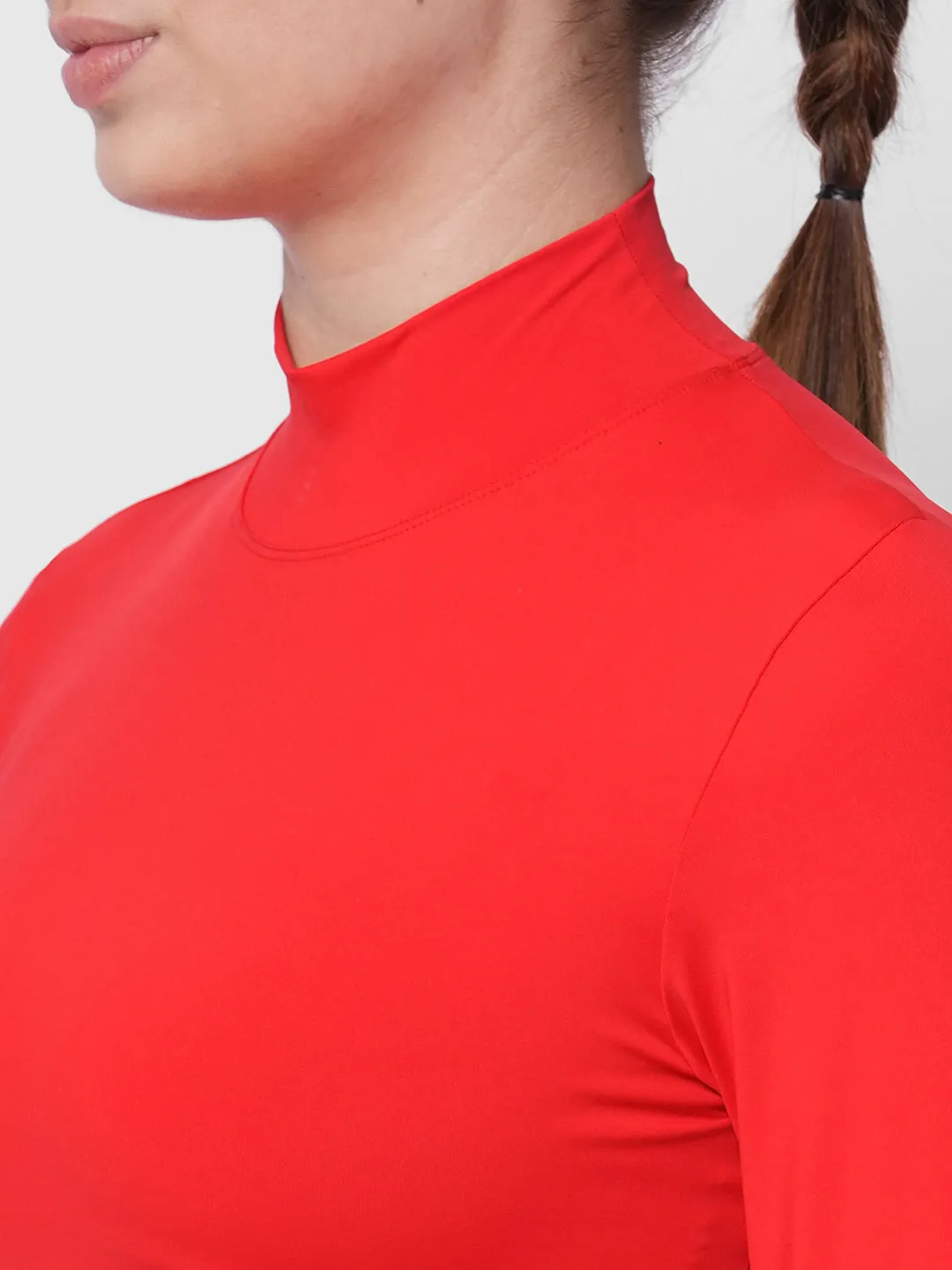 Fitkin women red high neck fitted tshirt