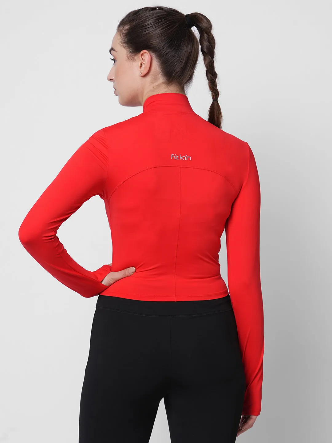 Fitkin women red high neck fitted tshirt