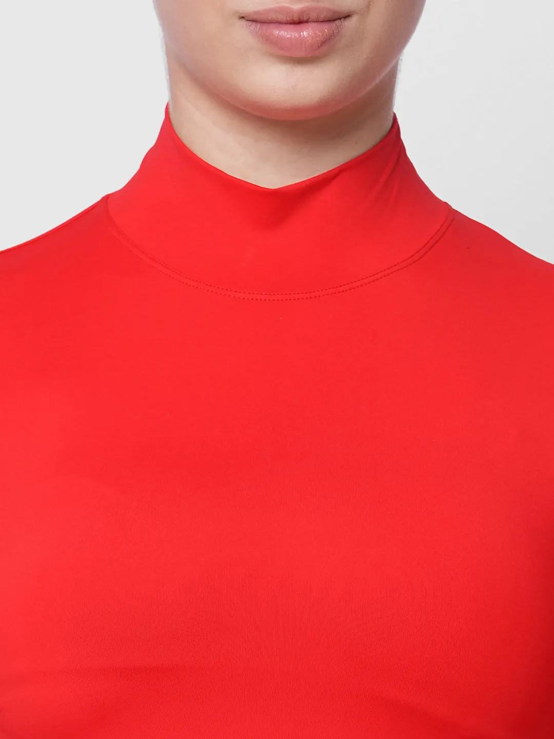 Fitkin women red high neck fitted tshirt