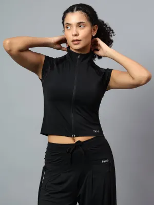 Fitkin Women's Black Front Open Front Zip Tshirt