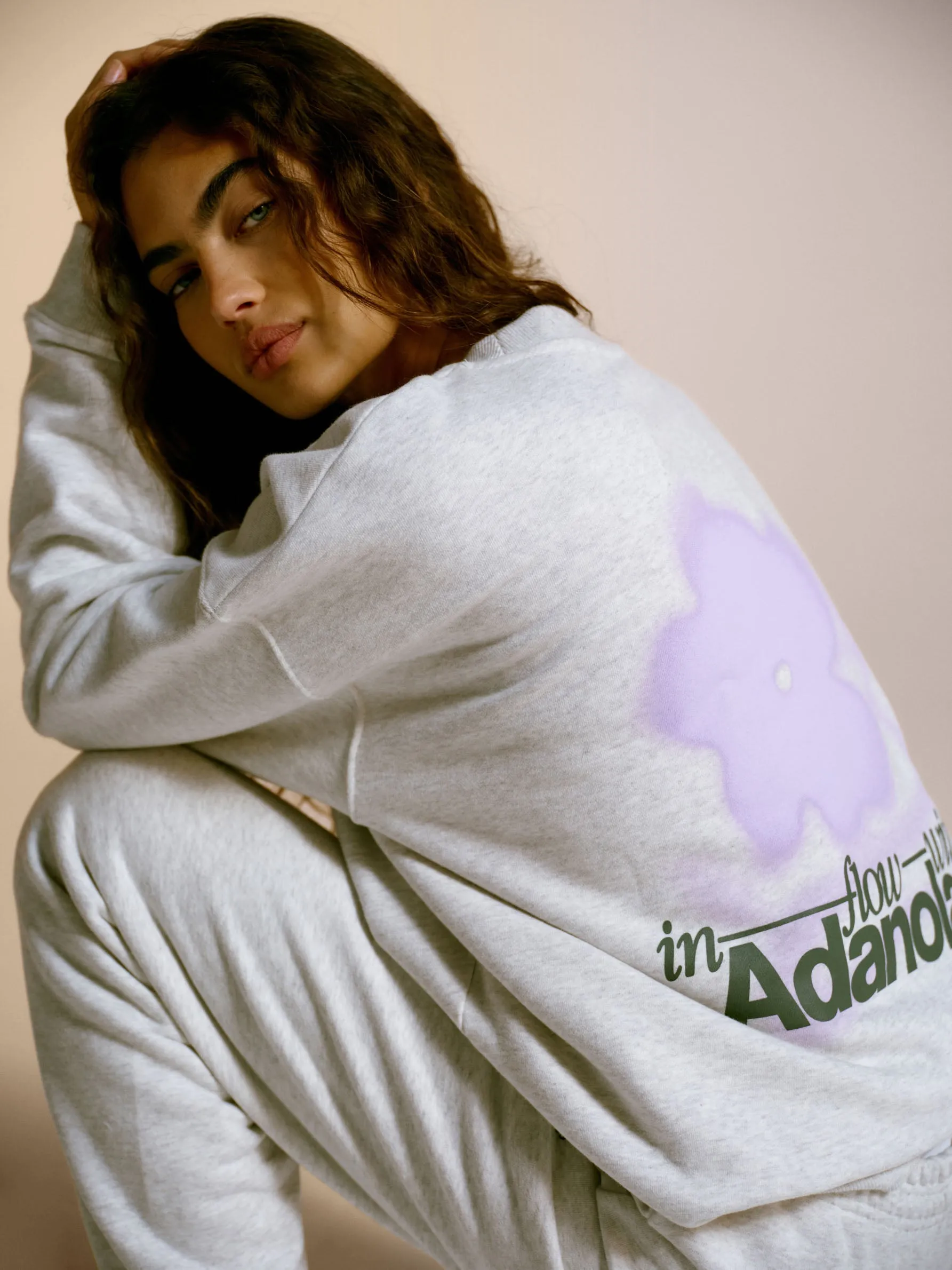 Flow Oversized Sweatshirt - Light Grey Melange/Lilac Purple