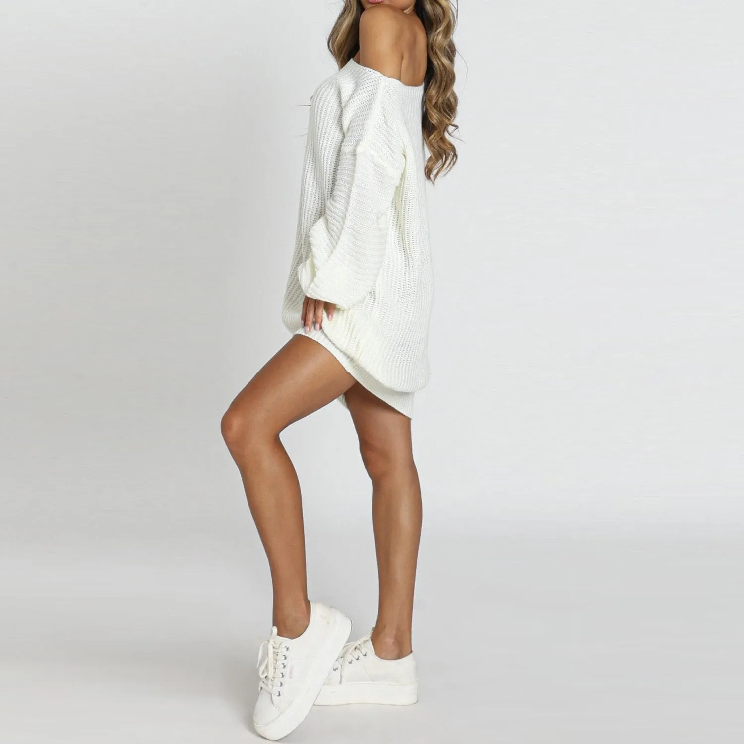 FOURBASIX Cold Shoulder Knit Sweater Dress