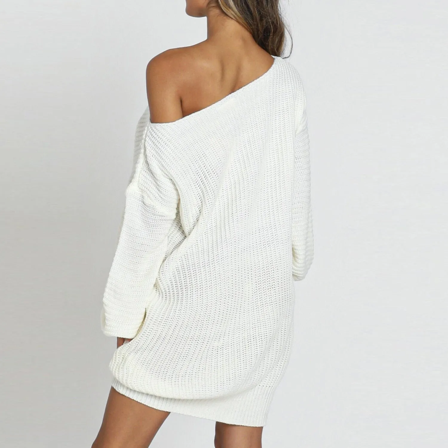 FOURBASIX Cold Shoulder Knit Sweater Dress