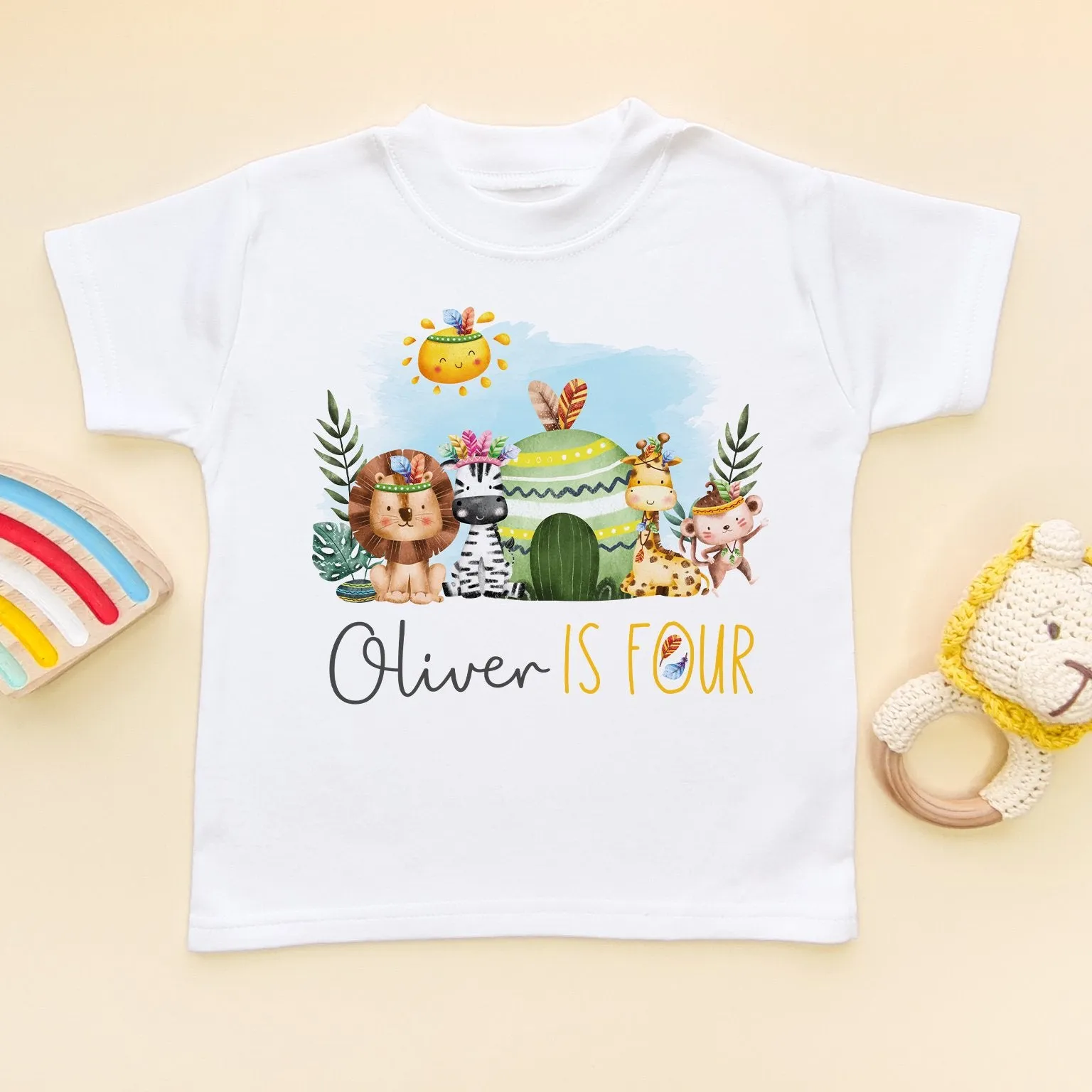 Fourth Birthday Animals Theme Personalised Kids & Toddler T Shirt