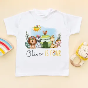 Fourth Birthday Animals Theme Personalised Kids & Toddler T Shirt