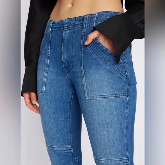 Frame Banded Bottom Trapunto Moto Jogger Jeans Waltz Blue Wash Denim Size 26