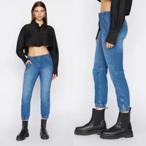 Frame Banded Bottom Trapunto Moto Jogger Jeans Waltz Blue Wash Denim Size 26