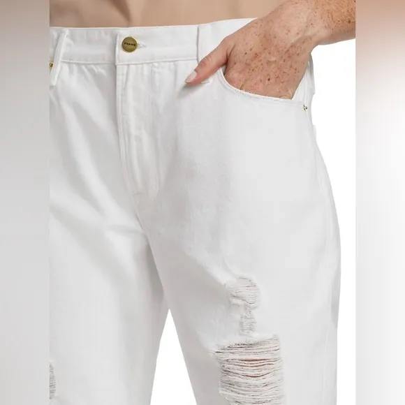 Frame Le Garcon Mid-Rise Distressed White Boyfriend Jeans Size 29 (US-8) NWT