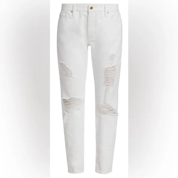 Frame Le Garcon Mid-Rise Distressed White Boyfriend Jeans Size 29 (US-8) NWT
