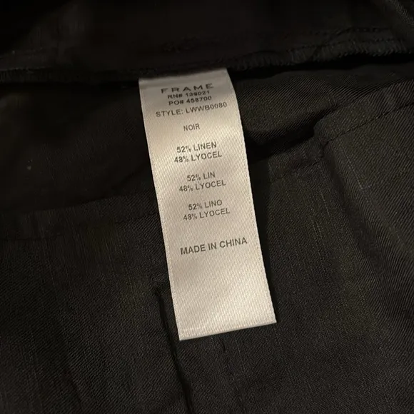 FRAME Paperback Shorts pleated high rise black linen blend women’s size 12