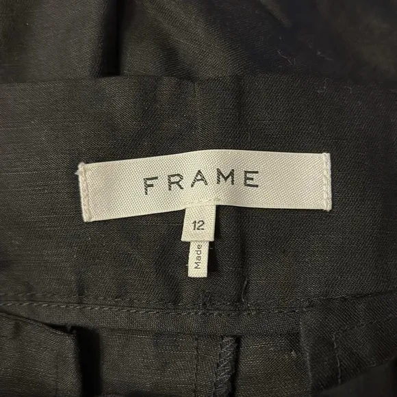 FRAME Paperback Shorts pleated high rise black linen blend women’s size 12