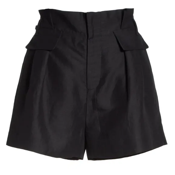 FRAME Paperback Shorts pleated high rise black linen blend women’s size 12