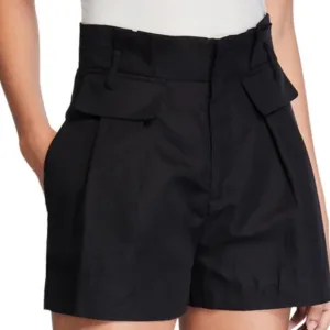FRAME Paperback Shorts pleated high rise black linen blend women’s size 12