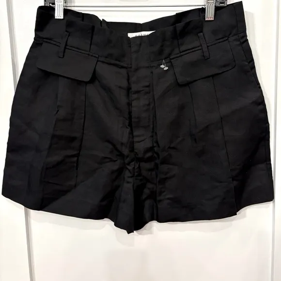 FRAME Paperback Shorts pleated high rise black linen blend women’s size 12