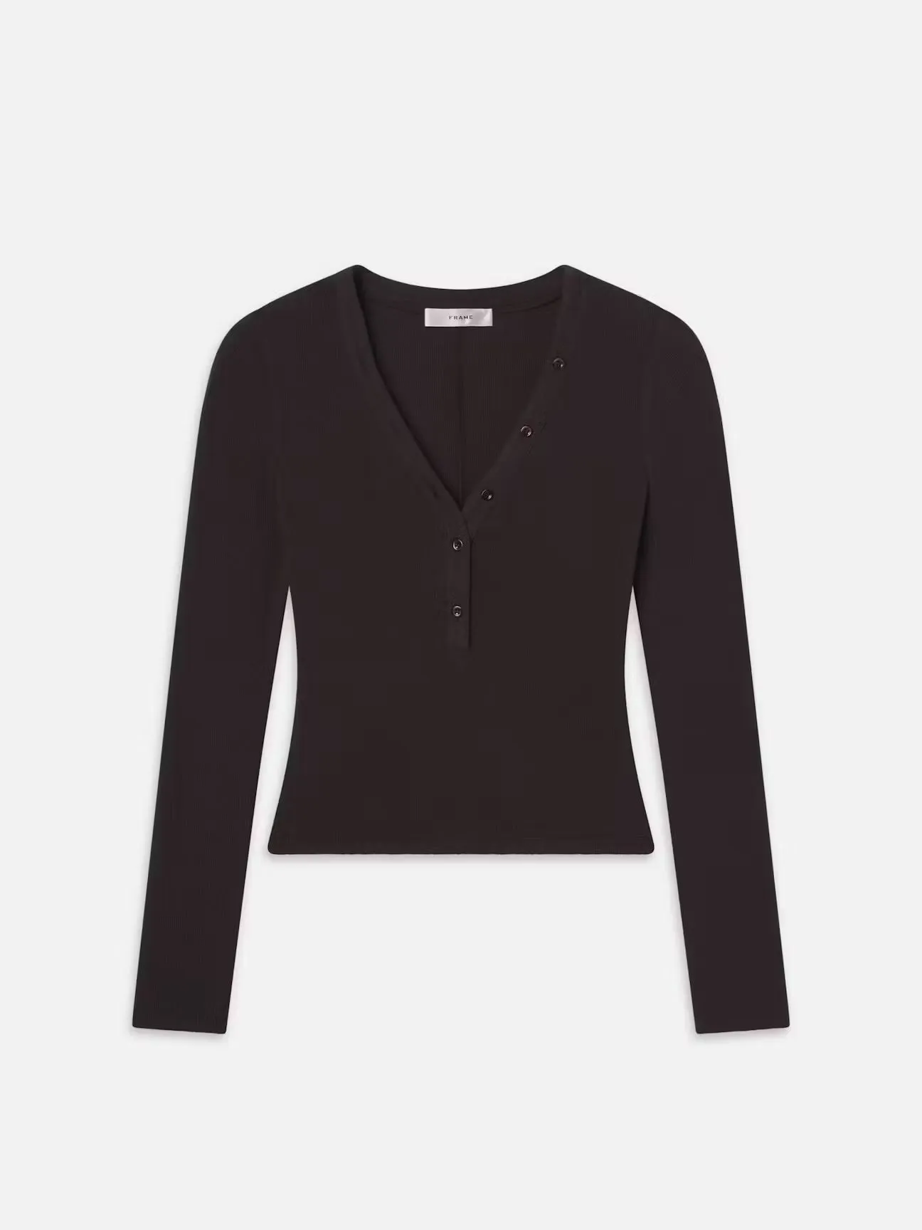 FRAME - Slinky Long Sleeve Rib Henley - Chocolate Brown