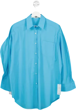 FRANKIE SHOP Blue Melody Oversized Organic Cotton Poplin Shirt UK XS/S