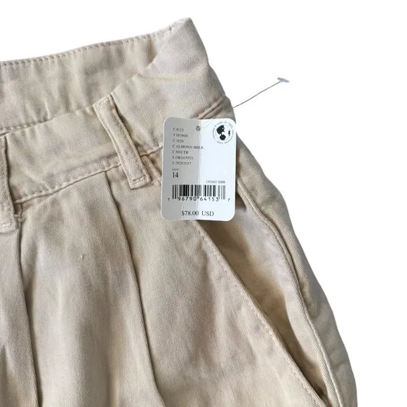 Free People Billy Pleated Chino Shorts in Almond Milk Khaki Size 14 NEW
