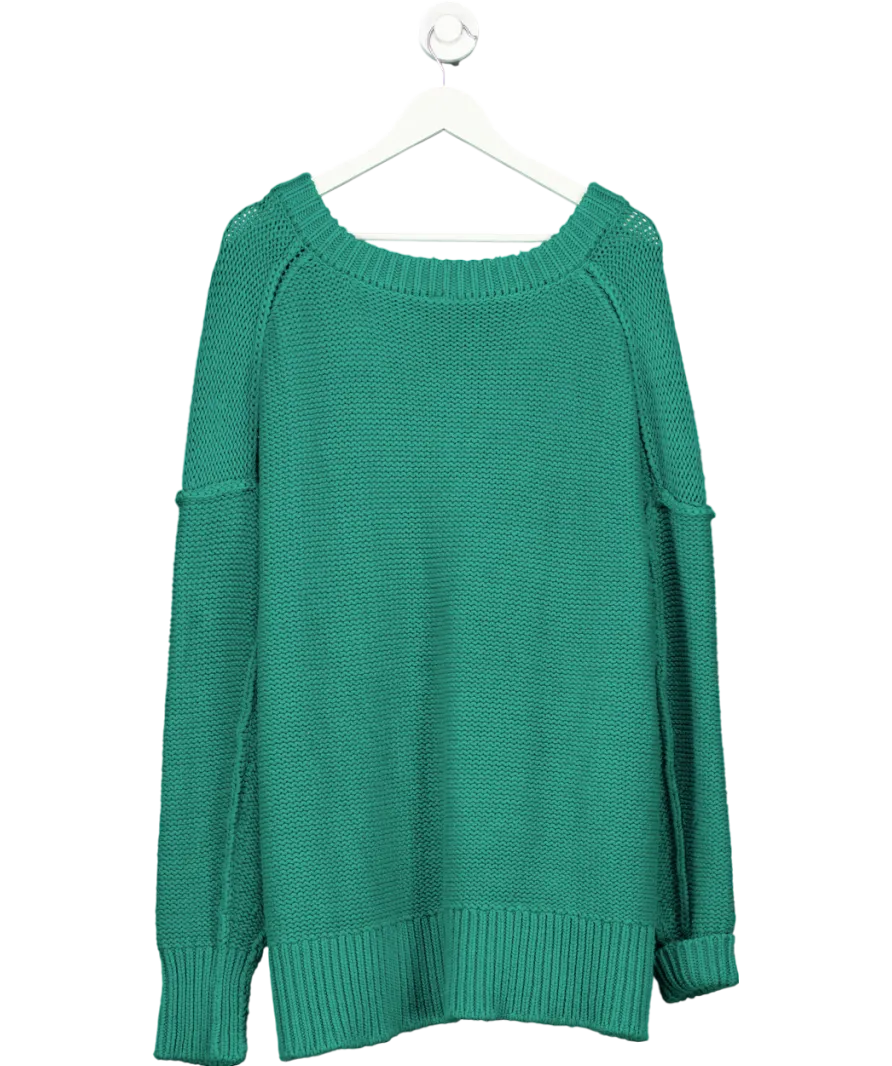 Free People Green Alli Cotton blend Slouchy V-Neck Sweater UK XS