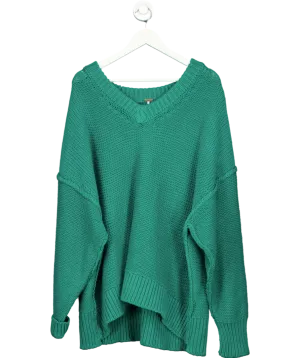 Free People Green Alli Cotton blend Slouchy V-Neck Sweater UK XS