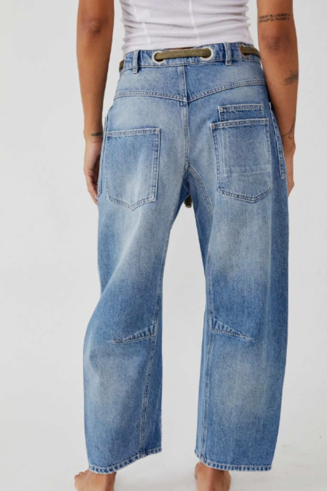 Free People: Moxie Low Slung Pull On Barrel Pant in Truest Blue