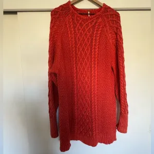 Free People Red Cable Tunic Sweater Large