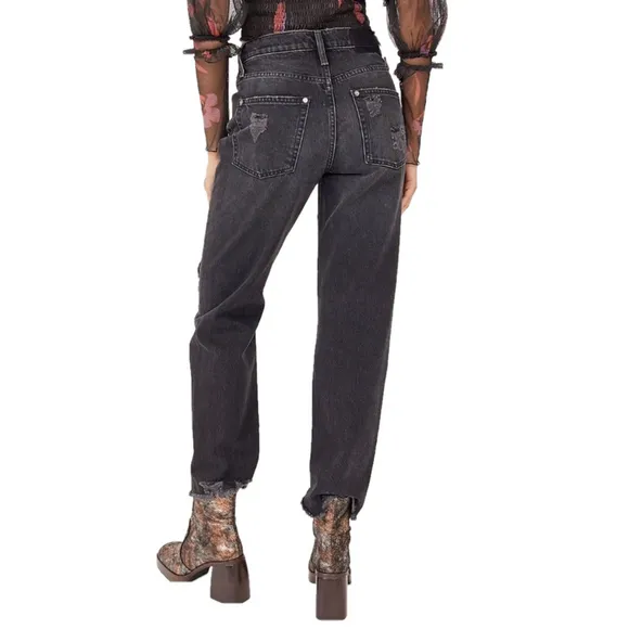 Free People Tapered Boyfriend Jeans in Obsidian Black, Distressed NEW NWT