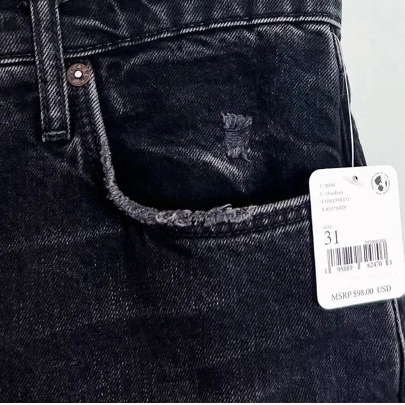 Free People Tapered Boyfriend Jeans in Obsidian Black, Distressed NEW NWT