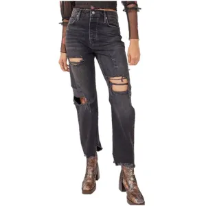 Free People Tapered Boyfriend Jeans in Obsidian Black, Distressed NEW NWT