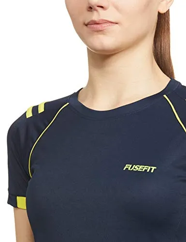 Fusefit Women's Slim fit T-Shirt (FF WMN CNS TEE_Navy / Yellow S)