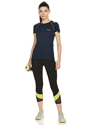 Fusefit Women's Slim fit T-Shirt (FF WMN CNS TEE_Navy / Yellow S)