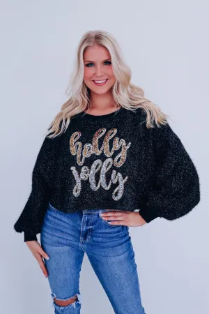 Fuzzy Tinsel Holly Jolly Cropped Sweater