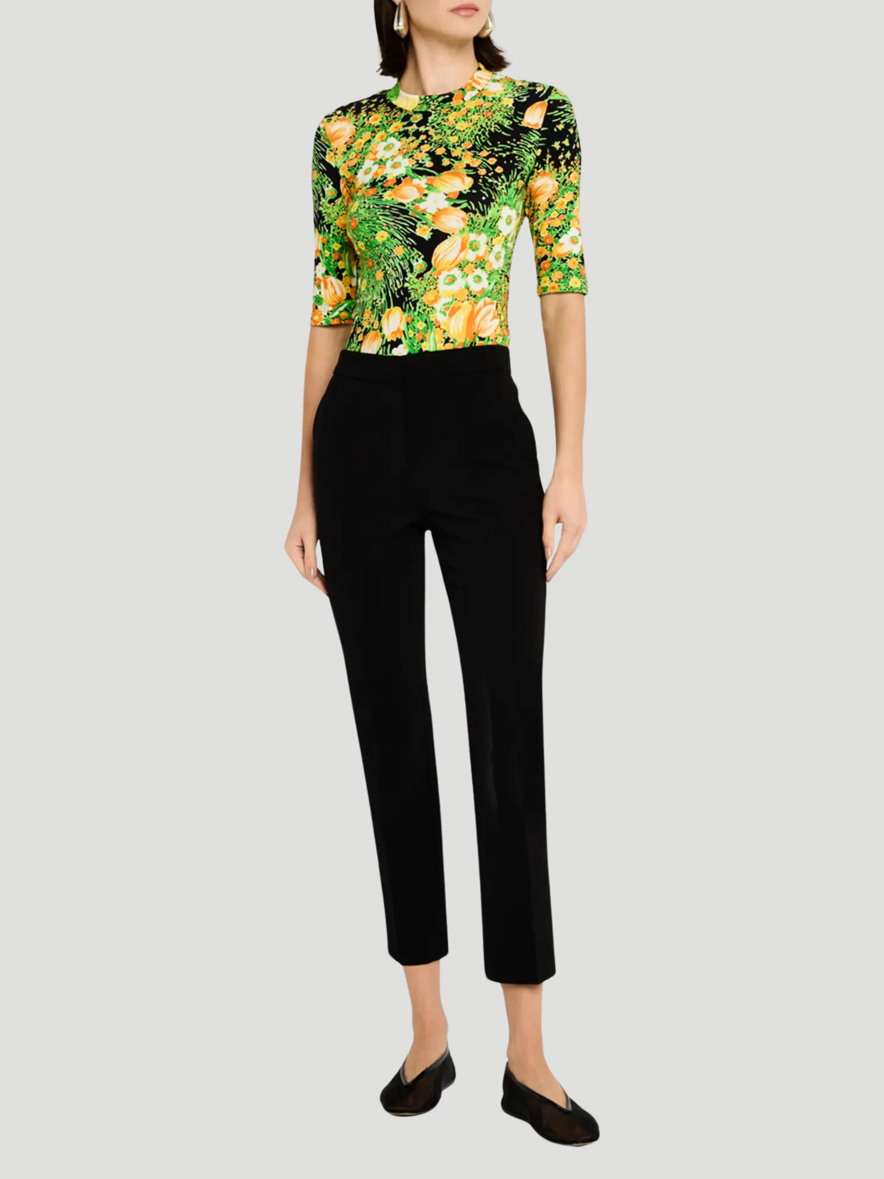 Garden Floral-Print Cropped Sleeve T- Shirt
