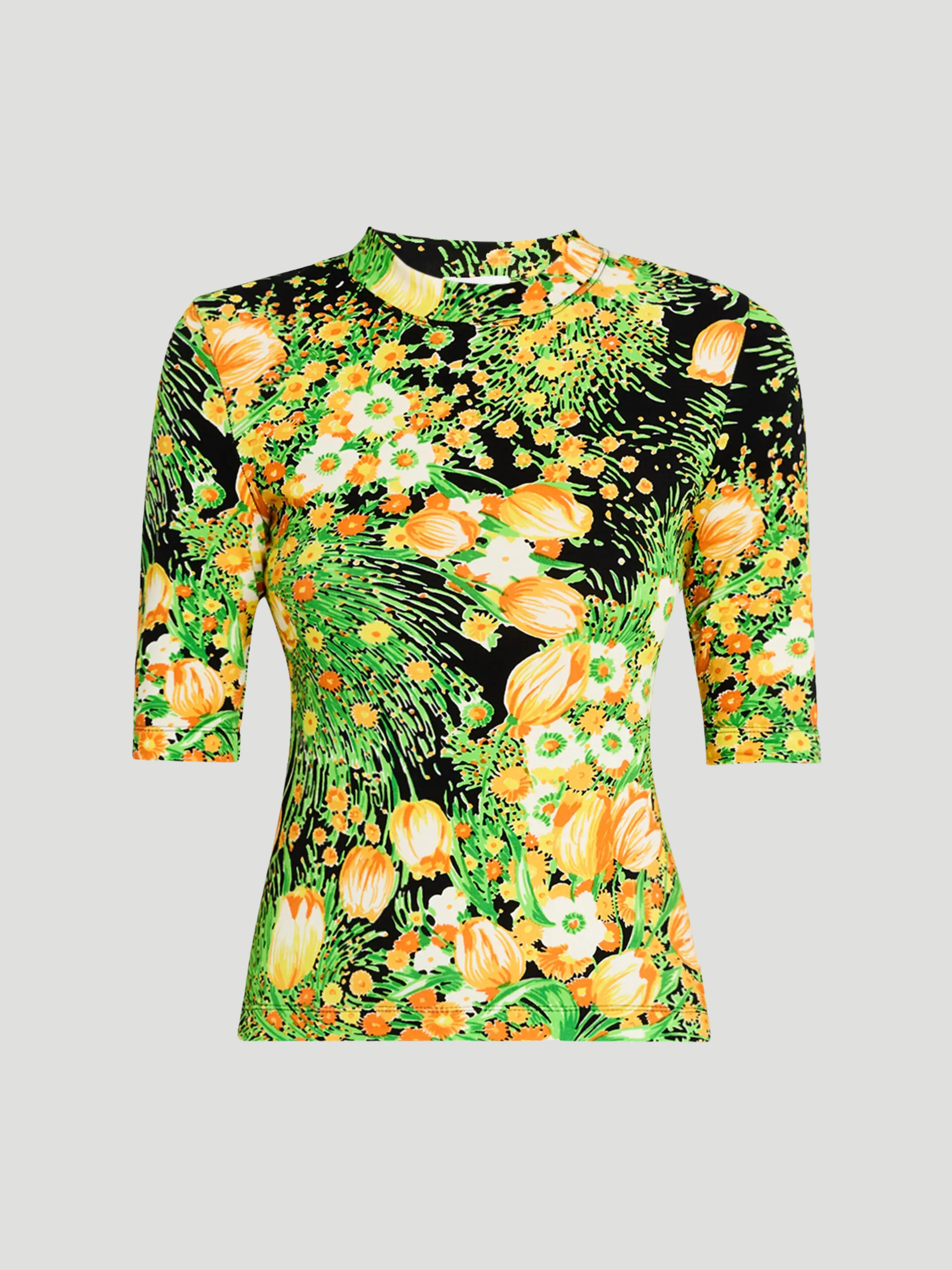 Garden Floral-Print Cropped Sleeve T- Shirt