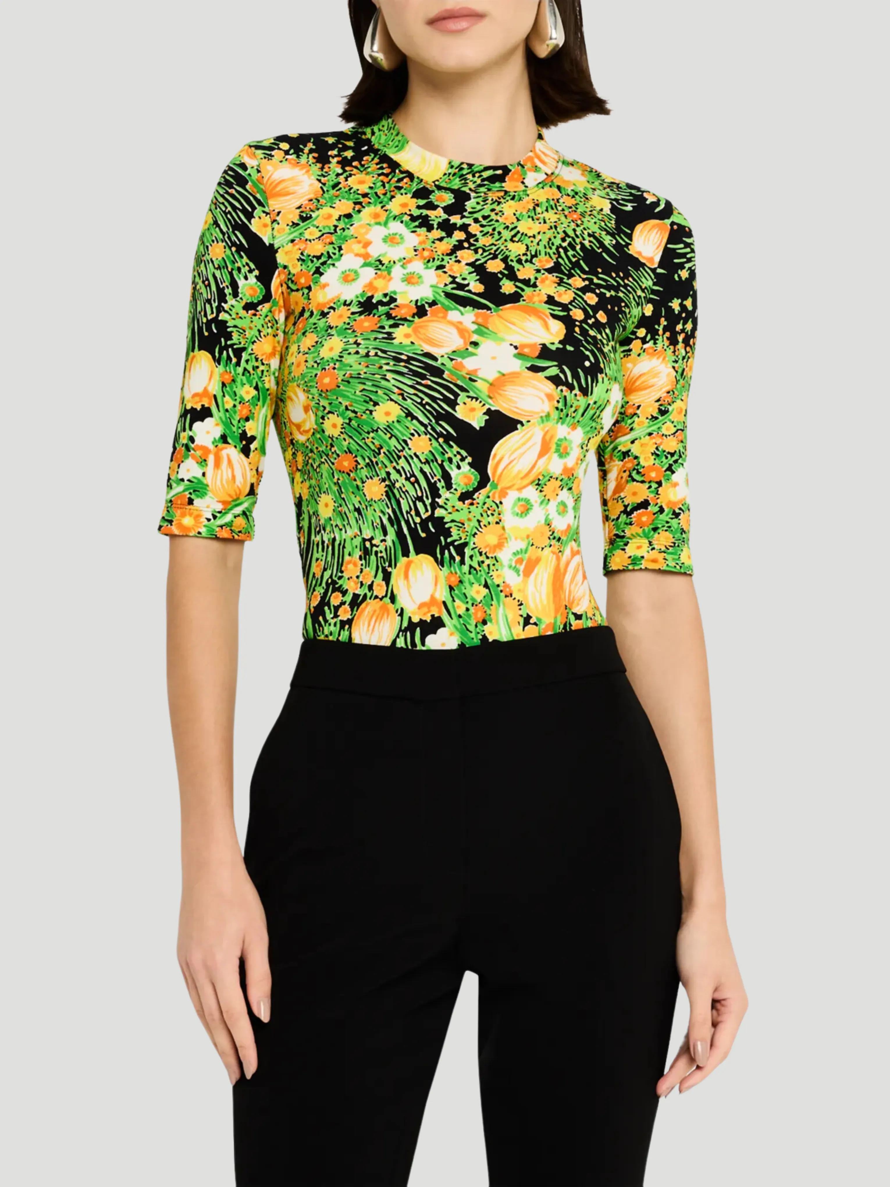 Garden Floral-Print Cropped Sleeve T- Shirt