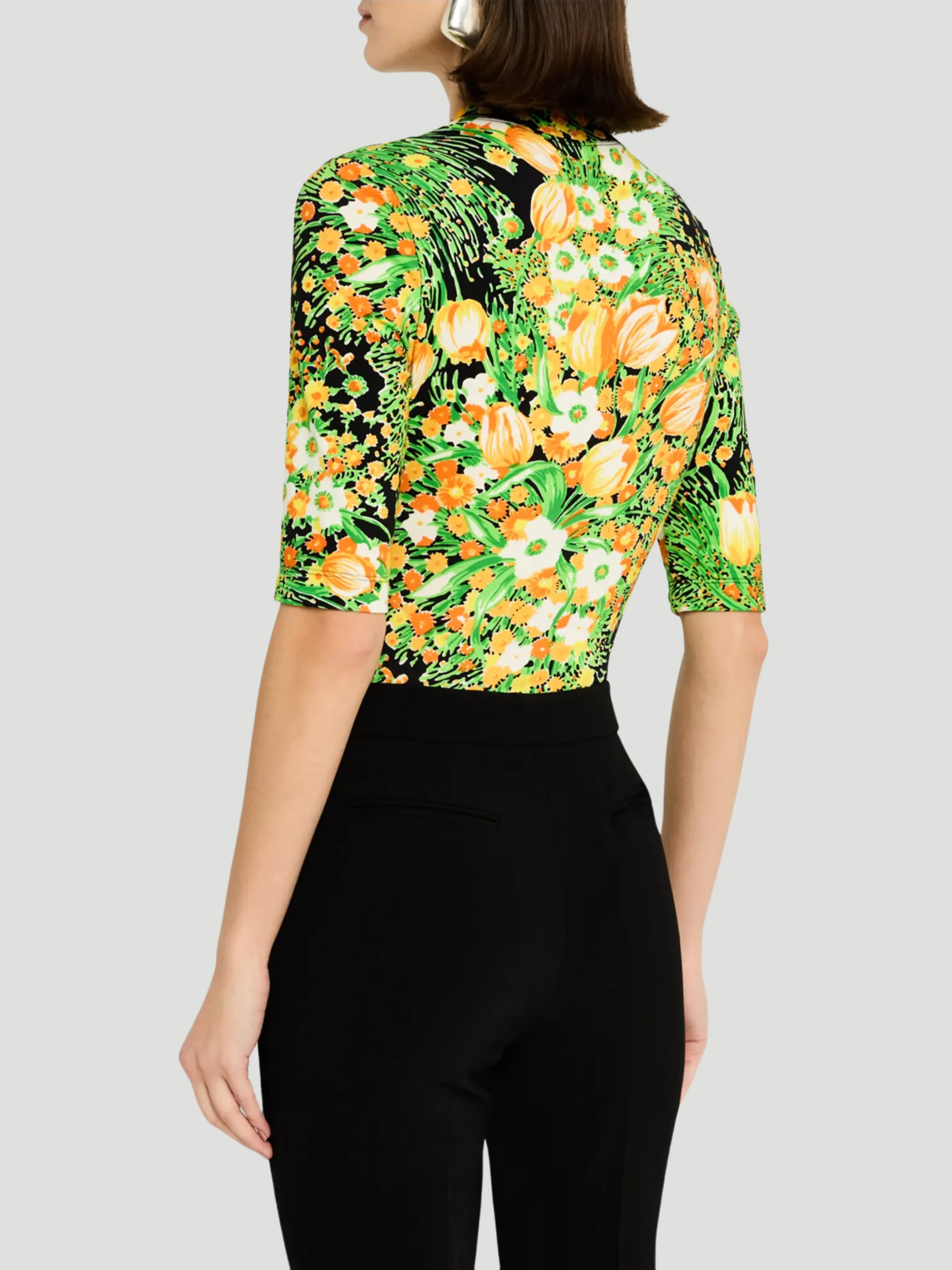Garden Floral-Print Cropped Sleeve T- Shirt