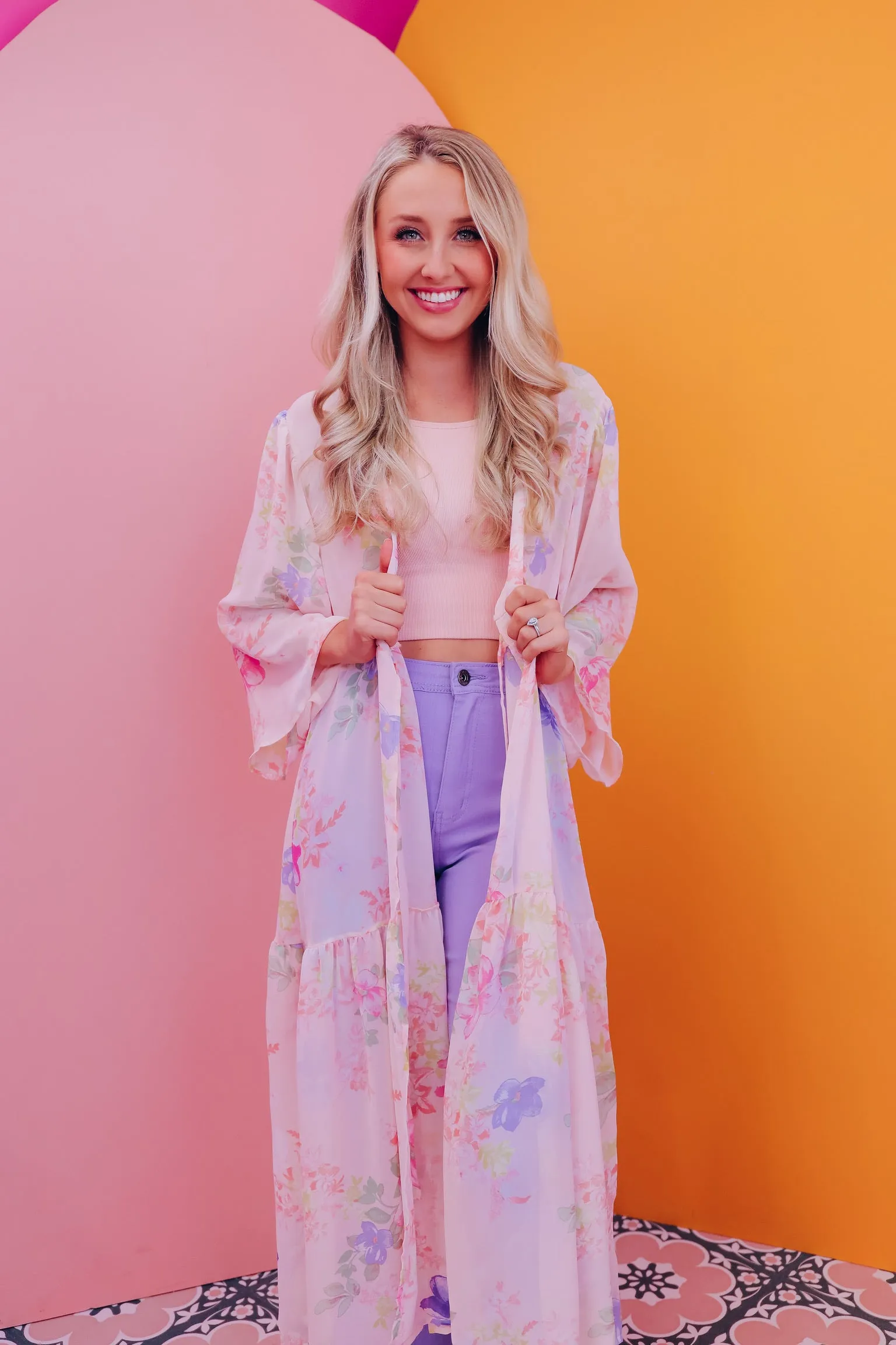 Garden Party Floral Maxi Kimono - Dusty Pink