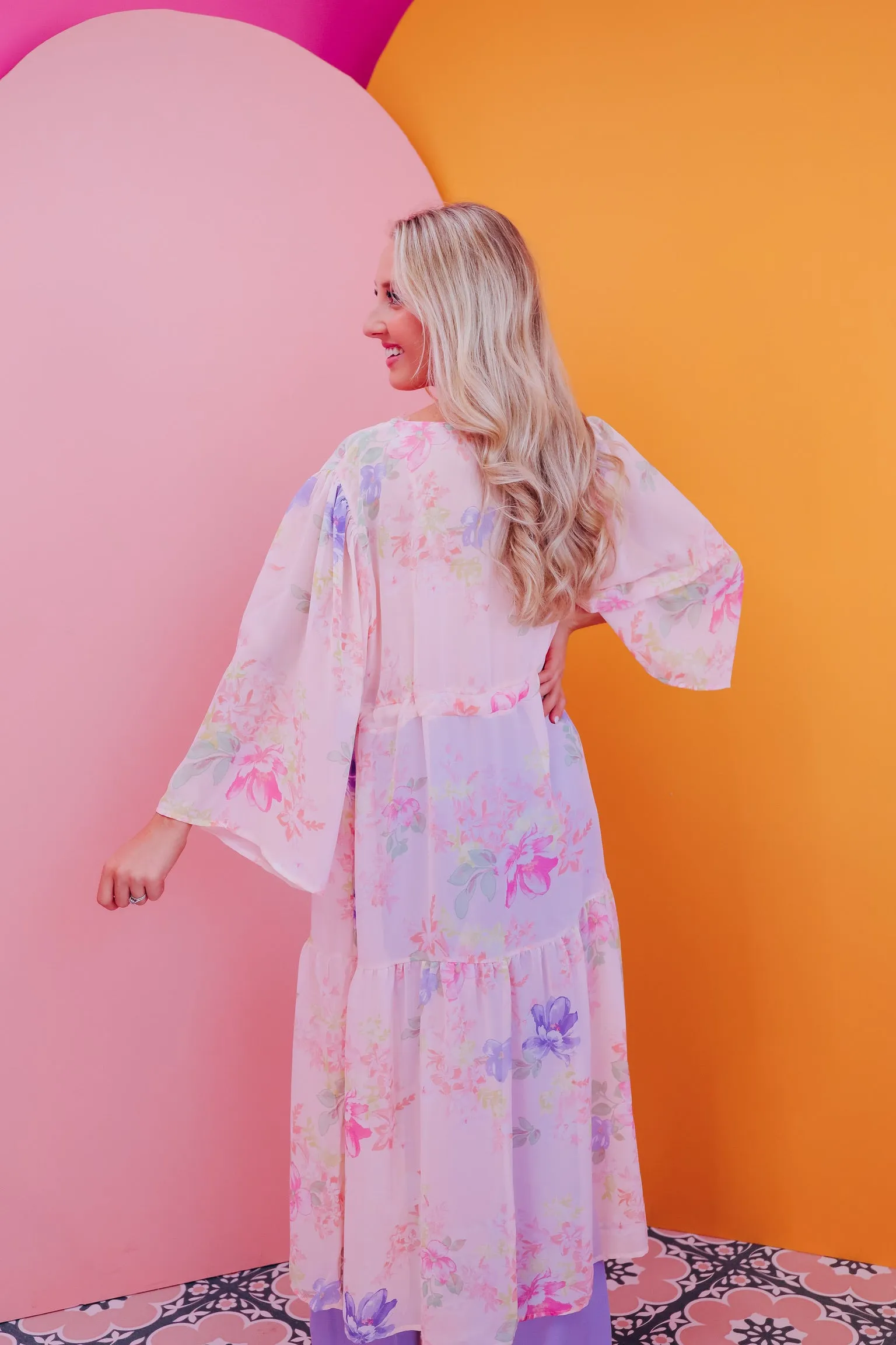 Garden Party Floral Maxi Kimono - Dusty Pink