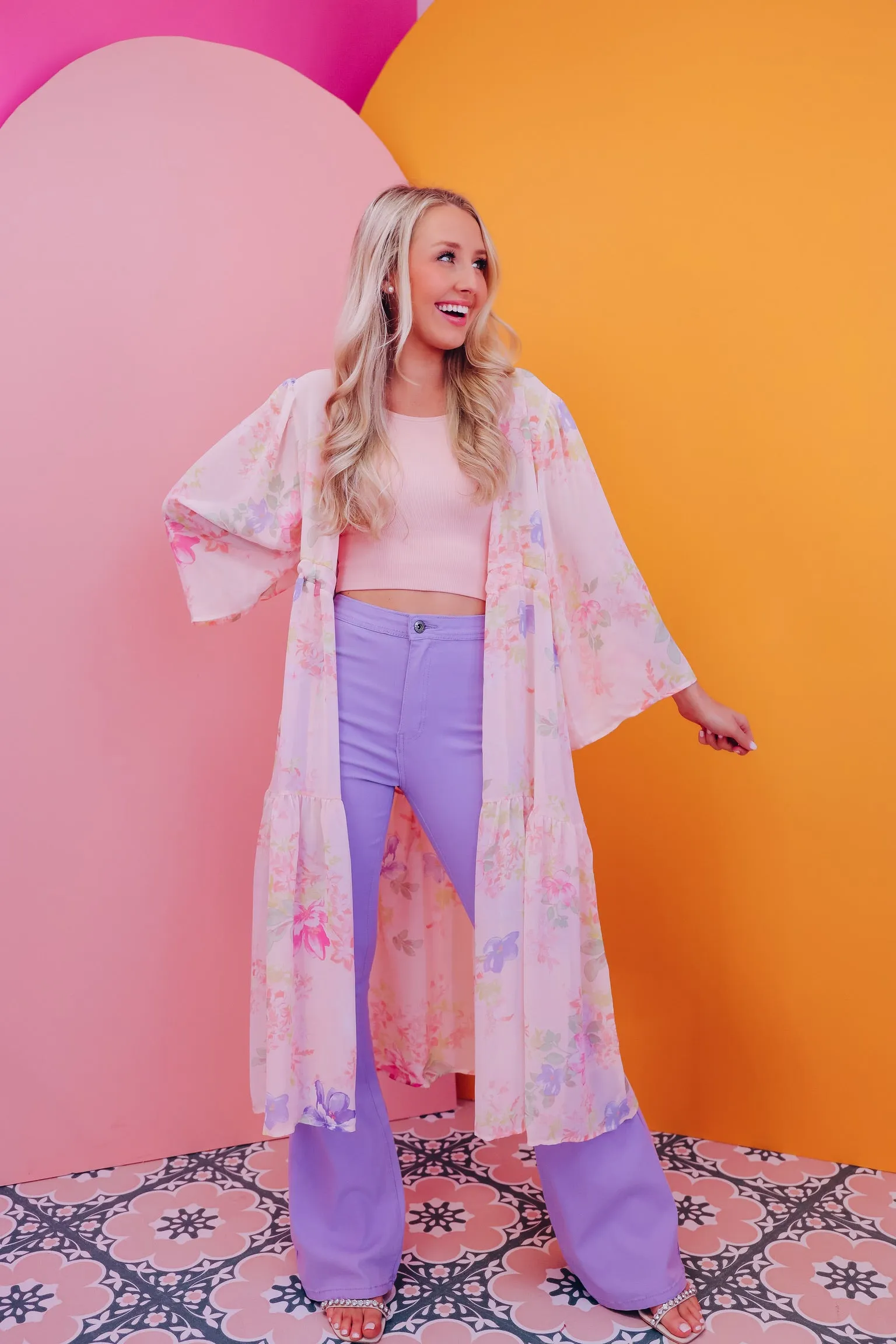 Garden Party Floral Maxi Kimono - Dusty Pink