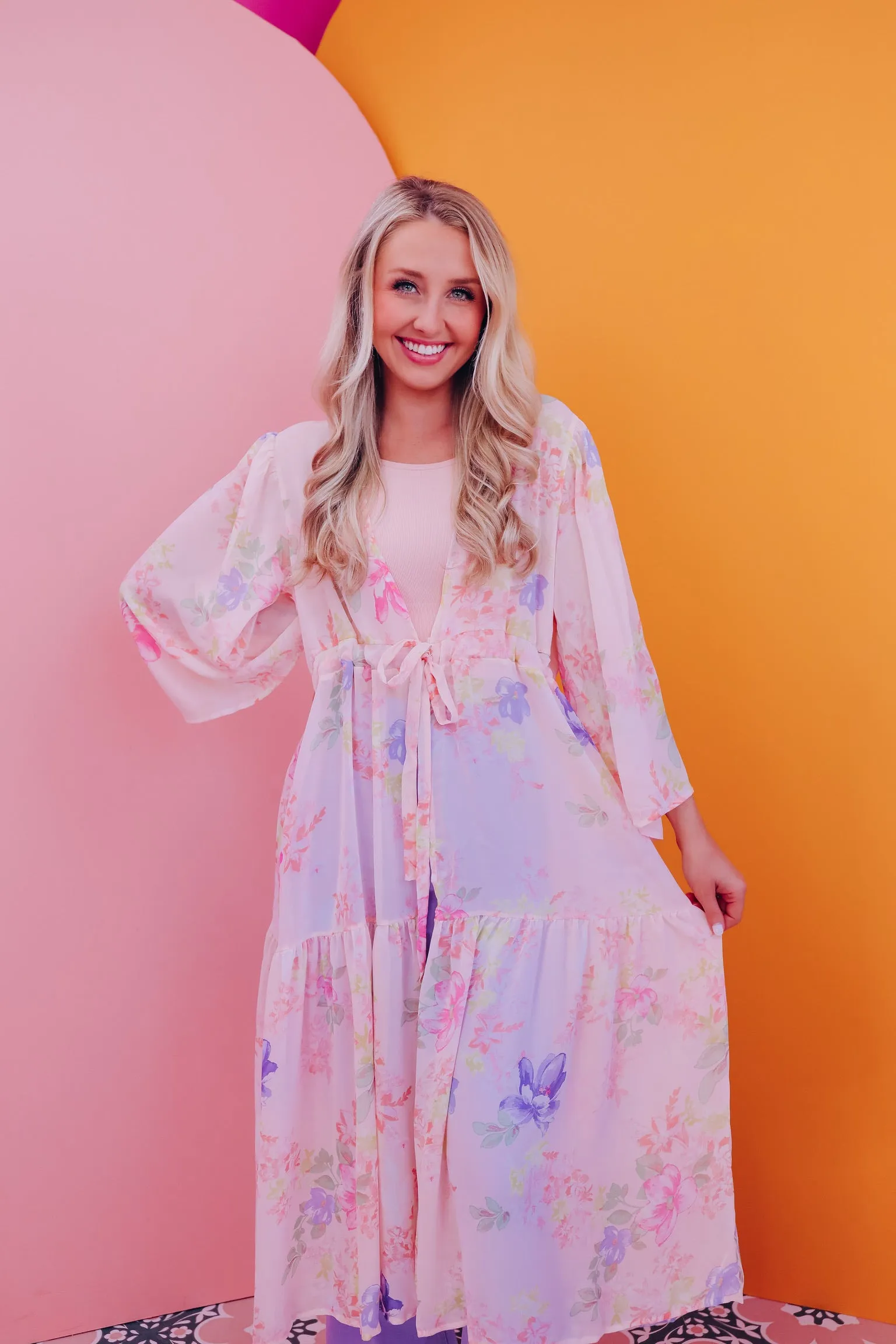 Garden Party Floral Maxi Kimono - Dusty Pink