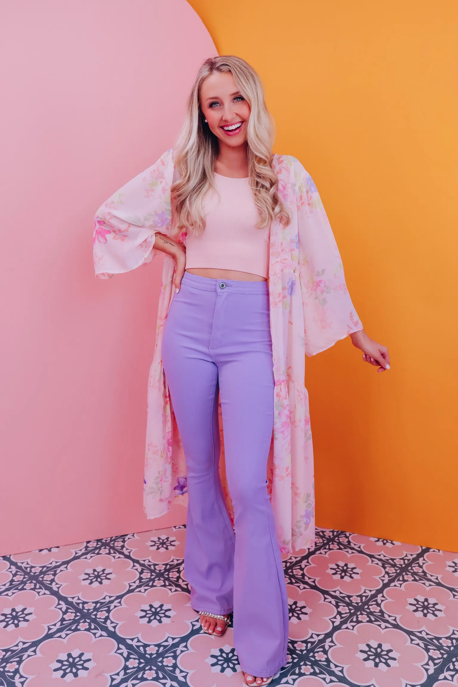 Garden Party Floral Maxi Kimono - Dusty Pink