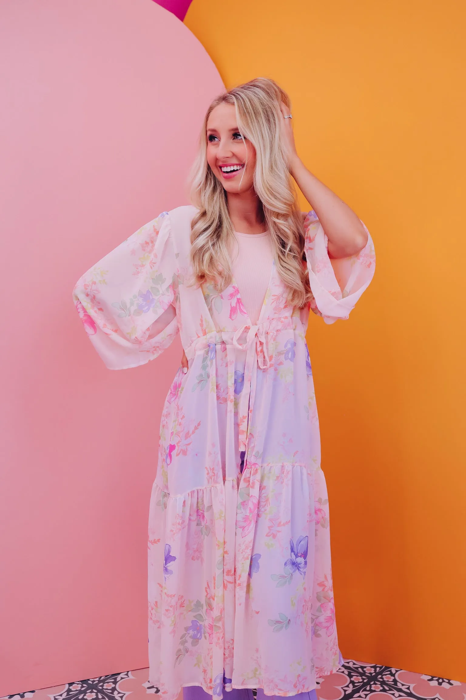 Garden Party Floral Maxi Kimono - Dusty Pink