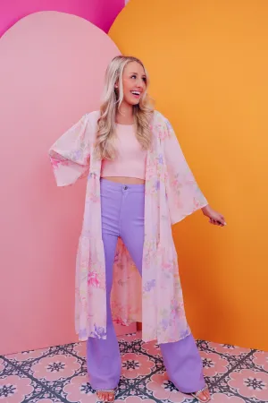 Garden Party Floral Maxi Kimono - Dusty Pink